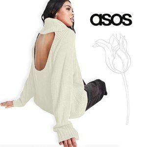 ASOS Open Back Knitted Roll Neck Off White Sweater
